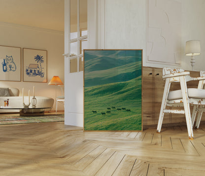 Wild Horses Grazing Valley Poster
