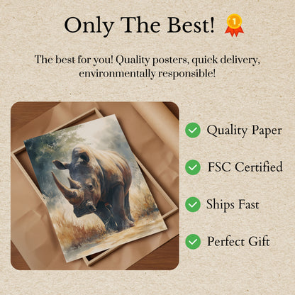 Póster de vida silvestre del majestuoso rinoceronte