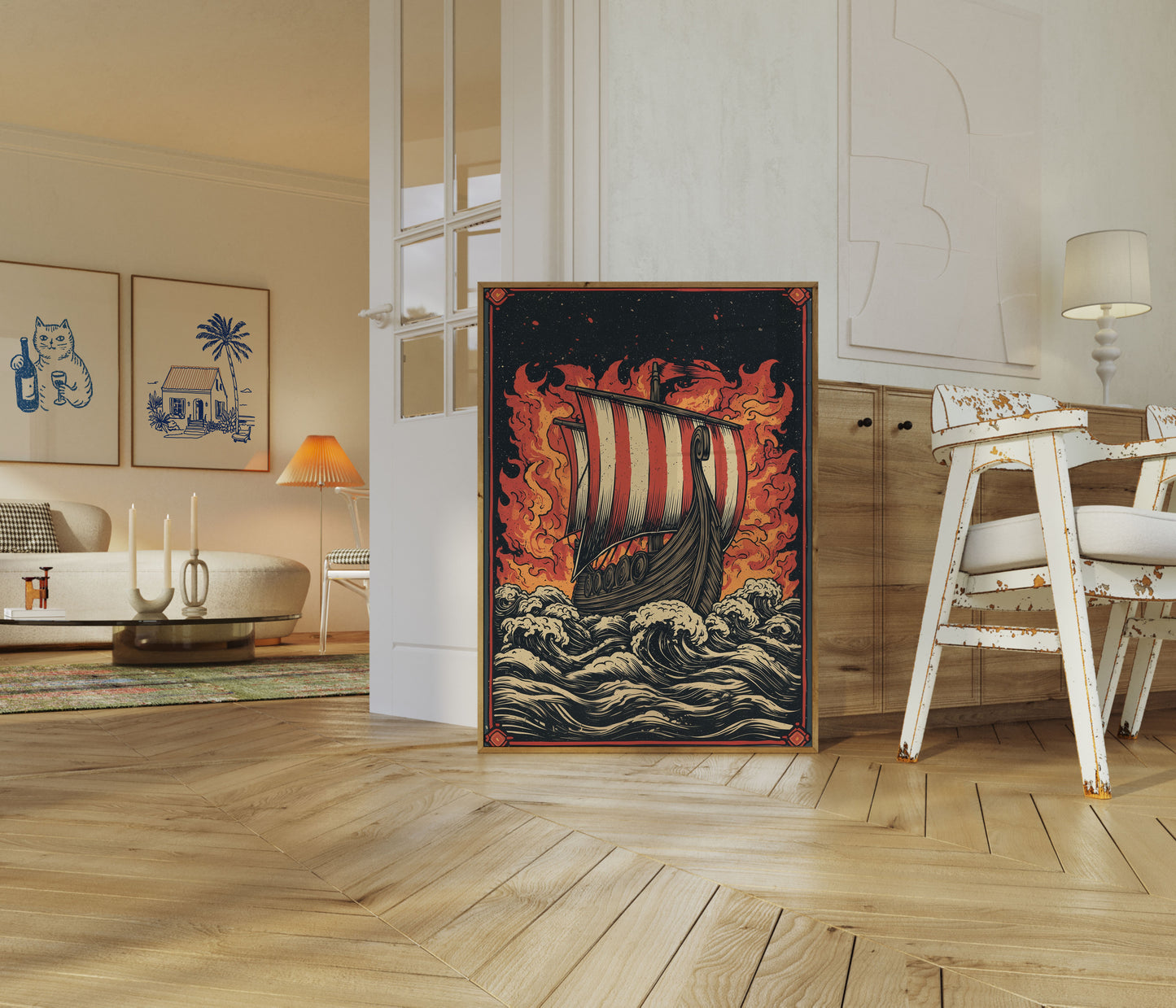 Burning Viking Longship Poster