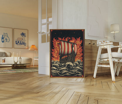 Burning Viking Longship Poster