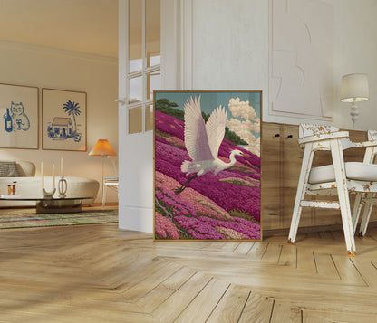 Elegant Hejre i Blomstermarker Plakat