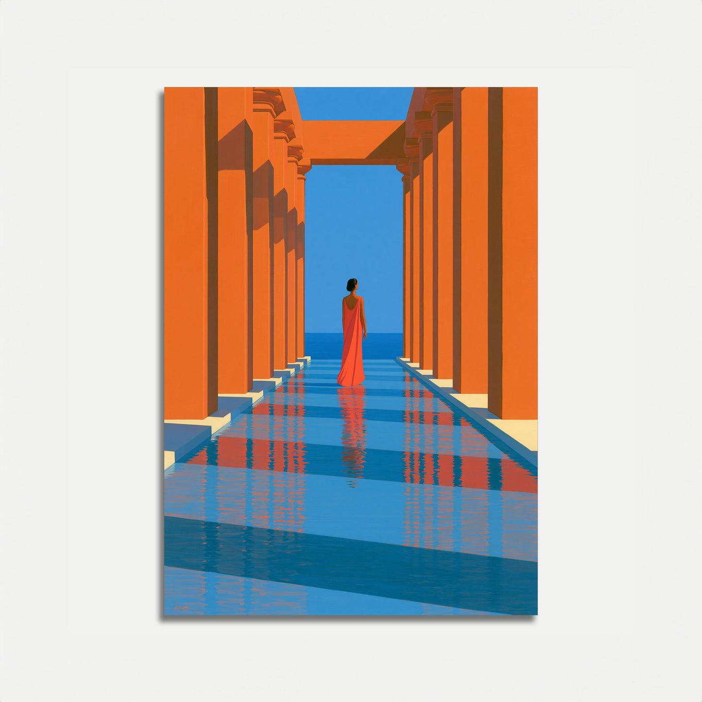 Woman in Red Corridor Poster