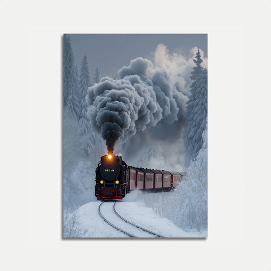 Pôster de Viagem de Trem a Vapor no Inverno