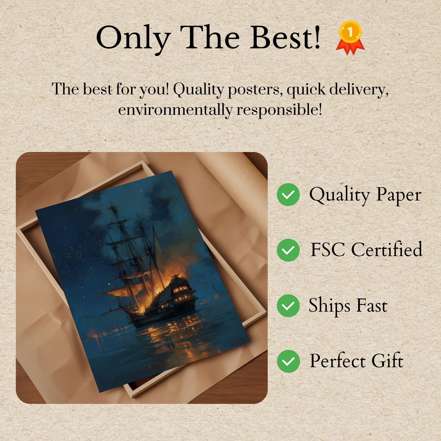 Burning Pirate Ship Night Poster