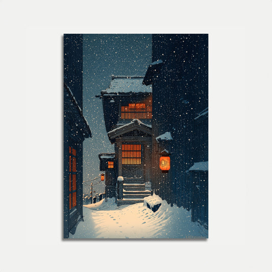 Japanese Temple Winter Snowfall Poster