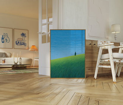 Einzelne Gestalt blickt aufs Wasser Poster