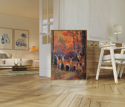 Hertengroep in Herfstbos Poster