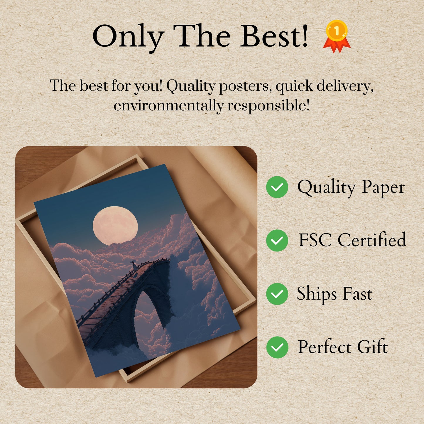 Moonlit Clouds Bridge Poster