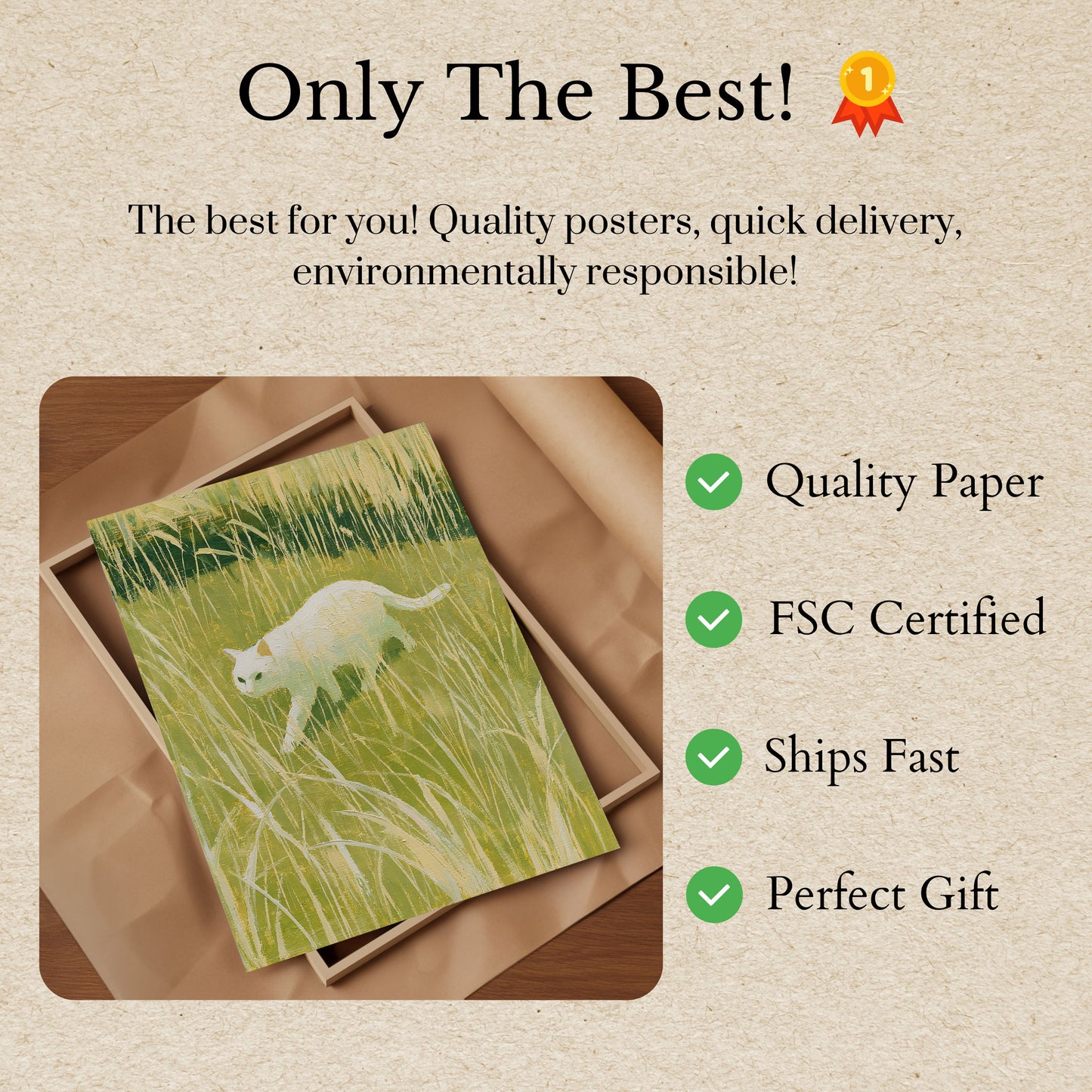 White Cat in Tall Grass Poster