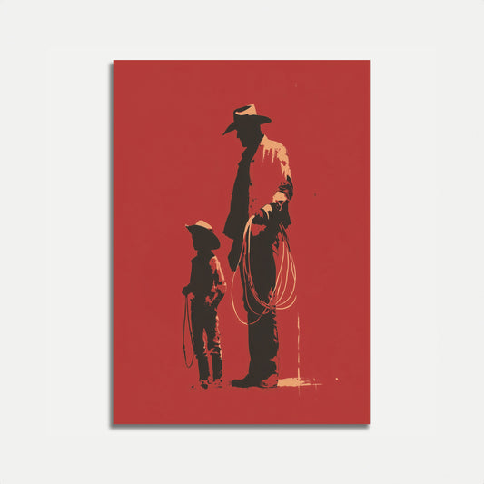 Western Father and Son Silhouette Poster