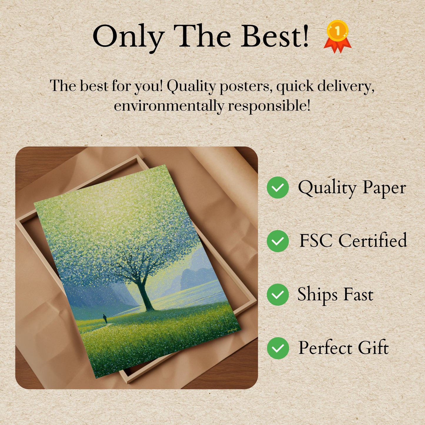 Blooming Tree by the Lake Poster