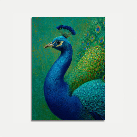 Póster del majestuoso pavo real azul