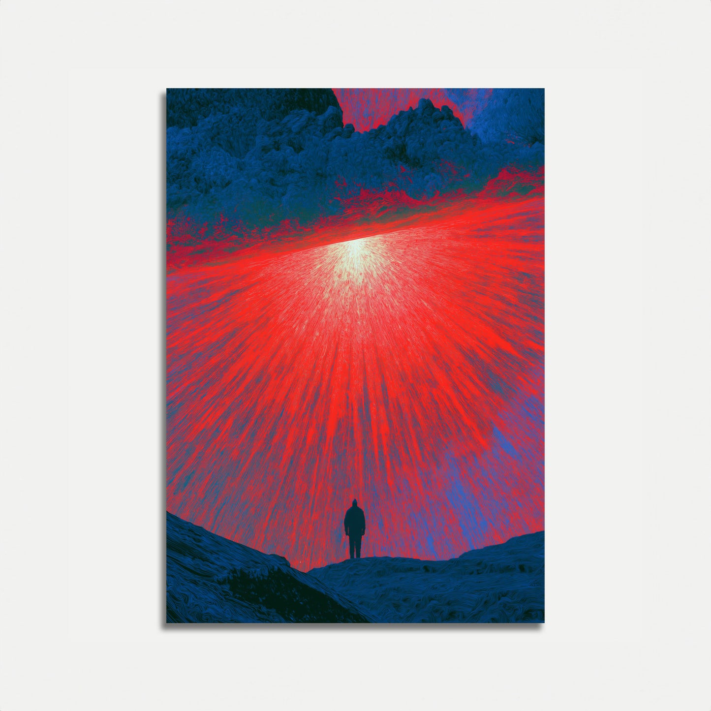 Poster: Figura Solitaria Sotto Cielo Rosso