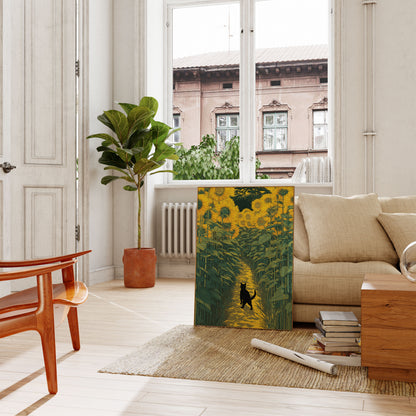 Cat in the Sunflower Field Poster