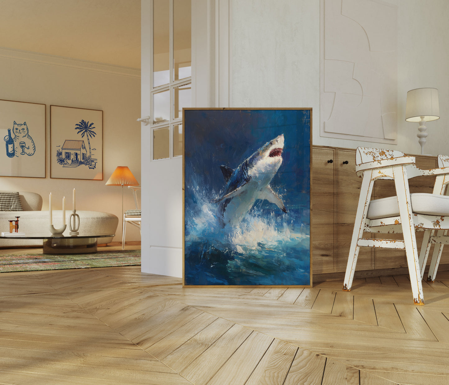 Plakat om angreb fra hvid hajfisk
