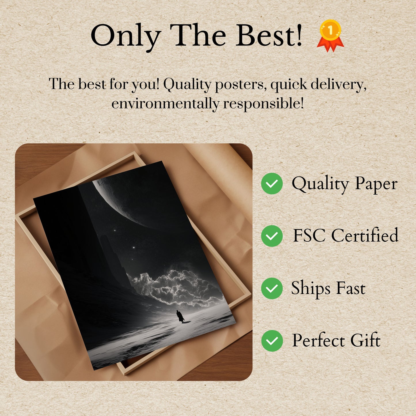 Affiche Figure Solitaire Sous une Lune Étrangère