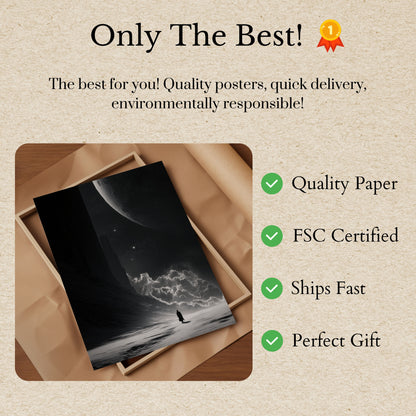 Affiche Figure Solitaire Sous une Lune Étrangère