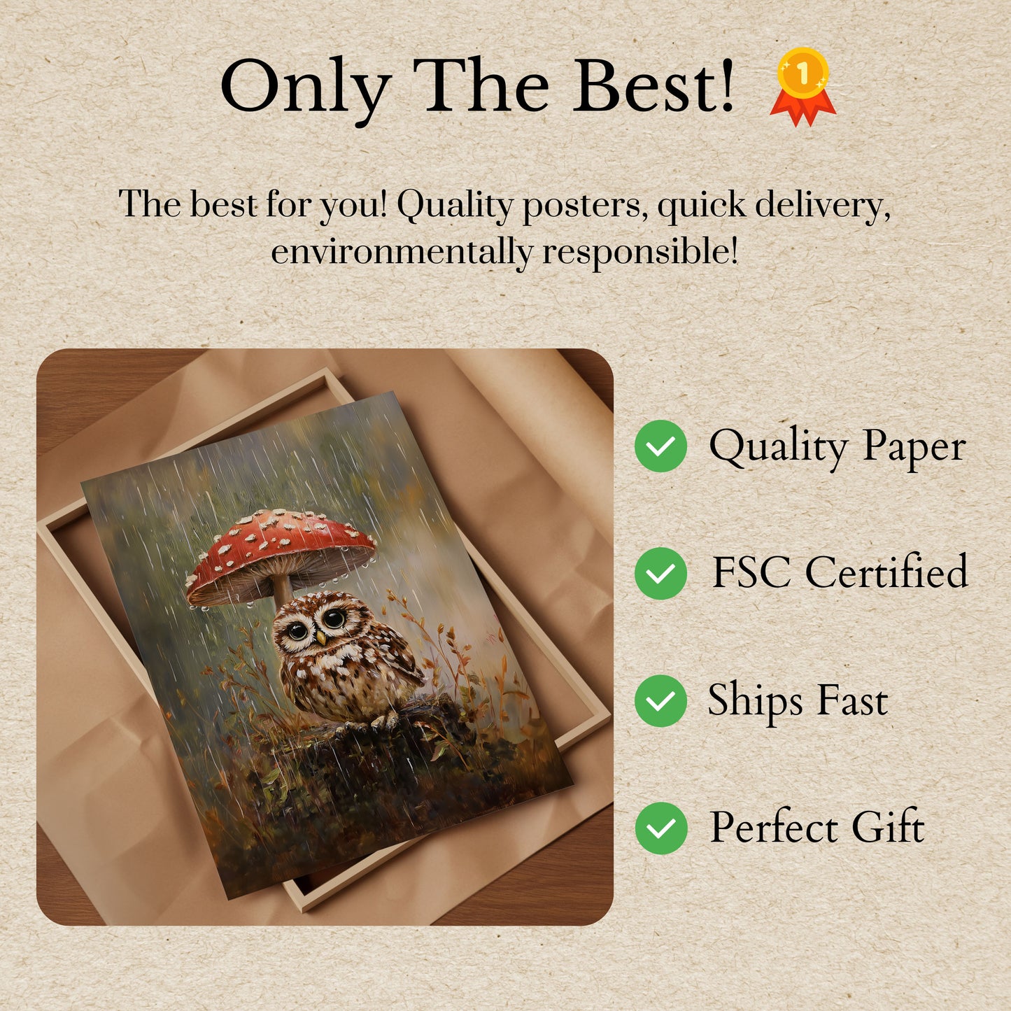 Plakat med Regnvær Ugle Under Sopp