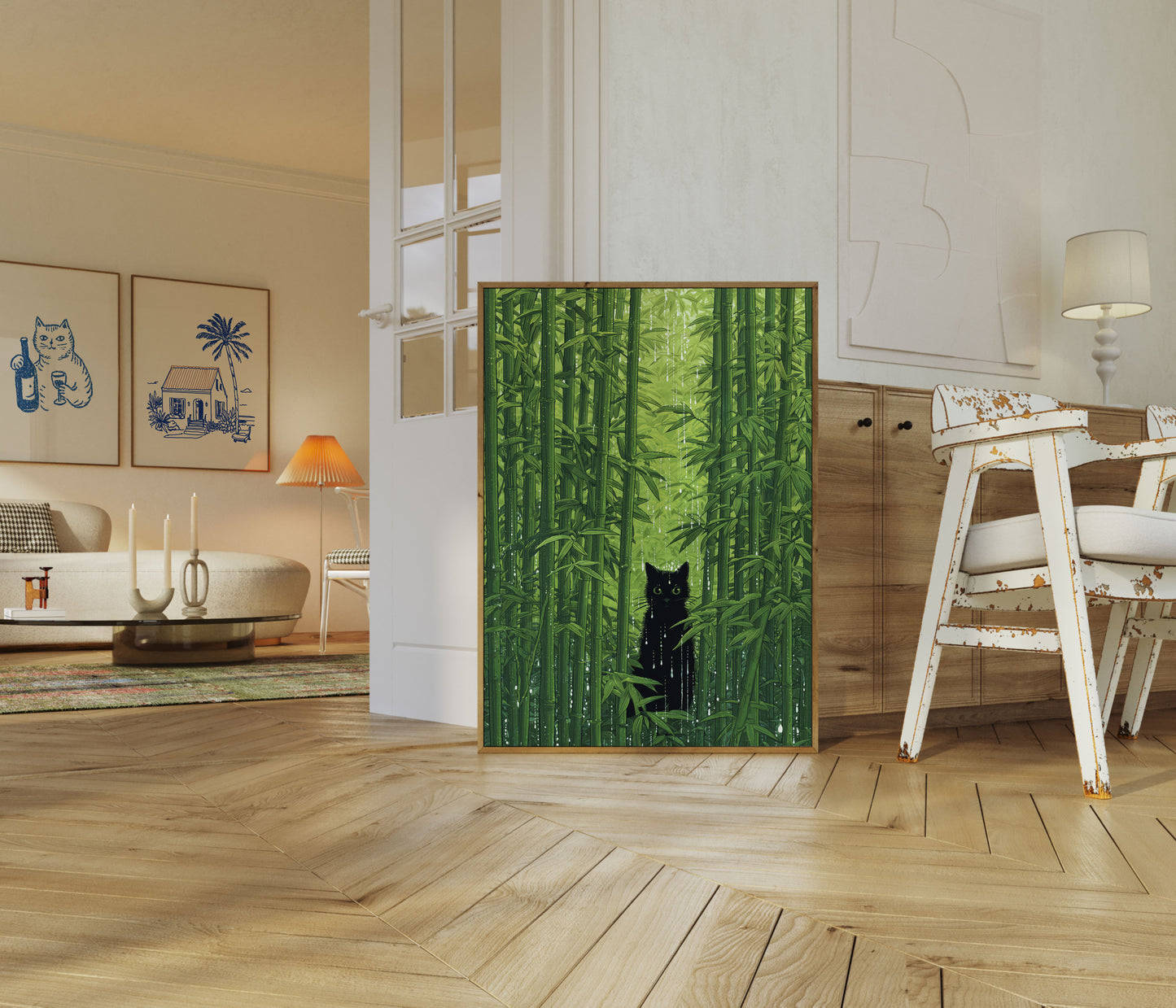 Black Cat in Bamboo Forest Poster