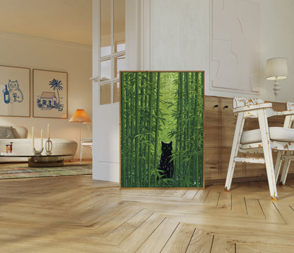 Black Cat in Bamboo Forest Poster