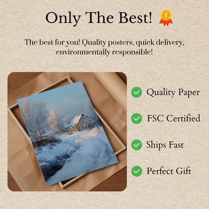Frosty Winter Village Landscape Poster