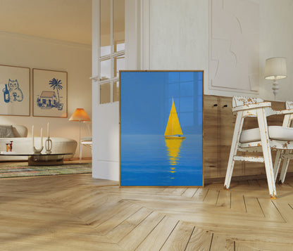 Segelboot auf blauem Meer Plakat