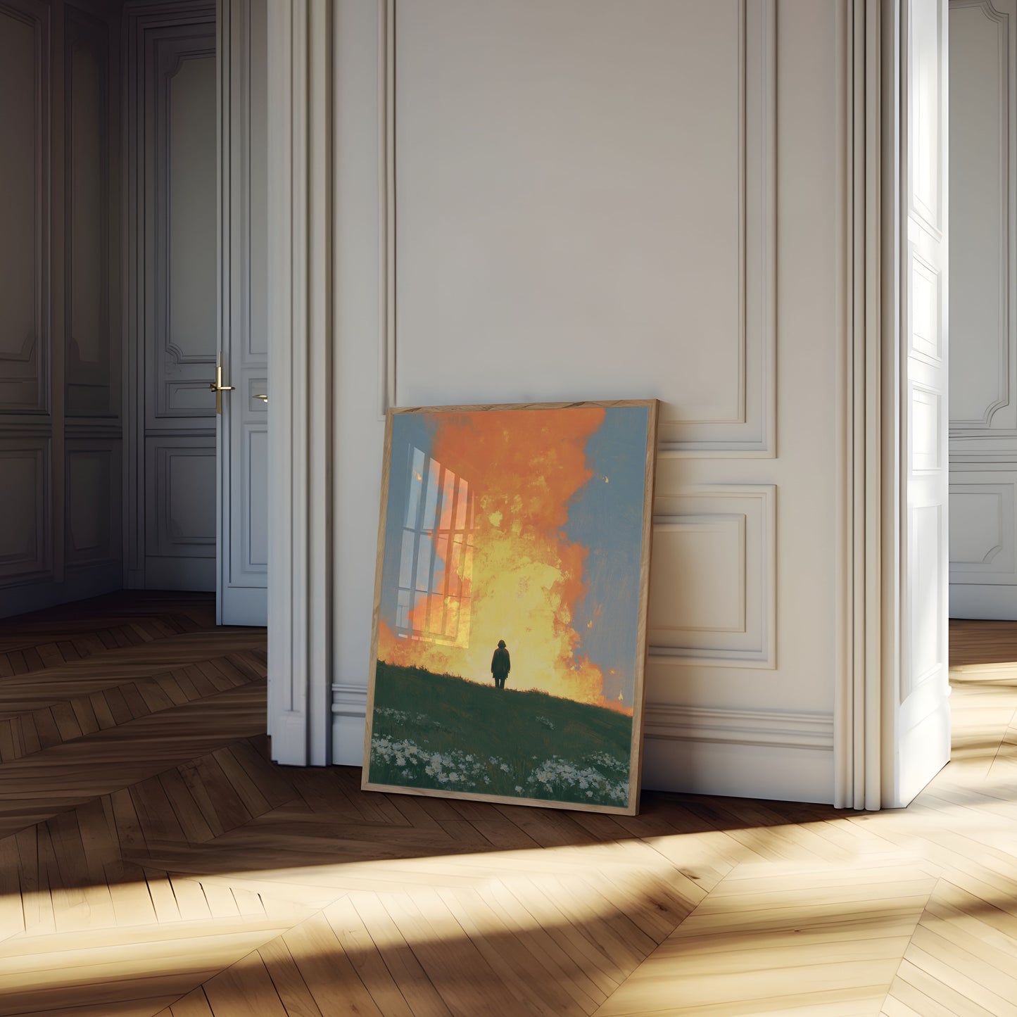 Solitary Figure Before Inferno Poster