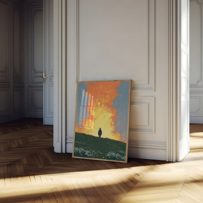Solitary Figure Before Inferno Poster