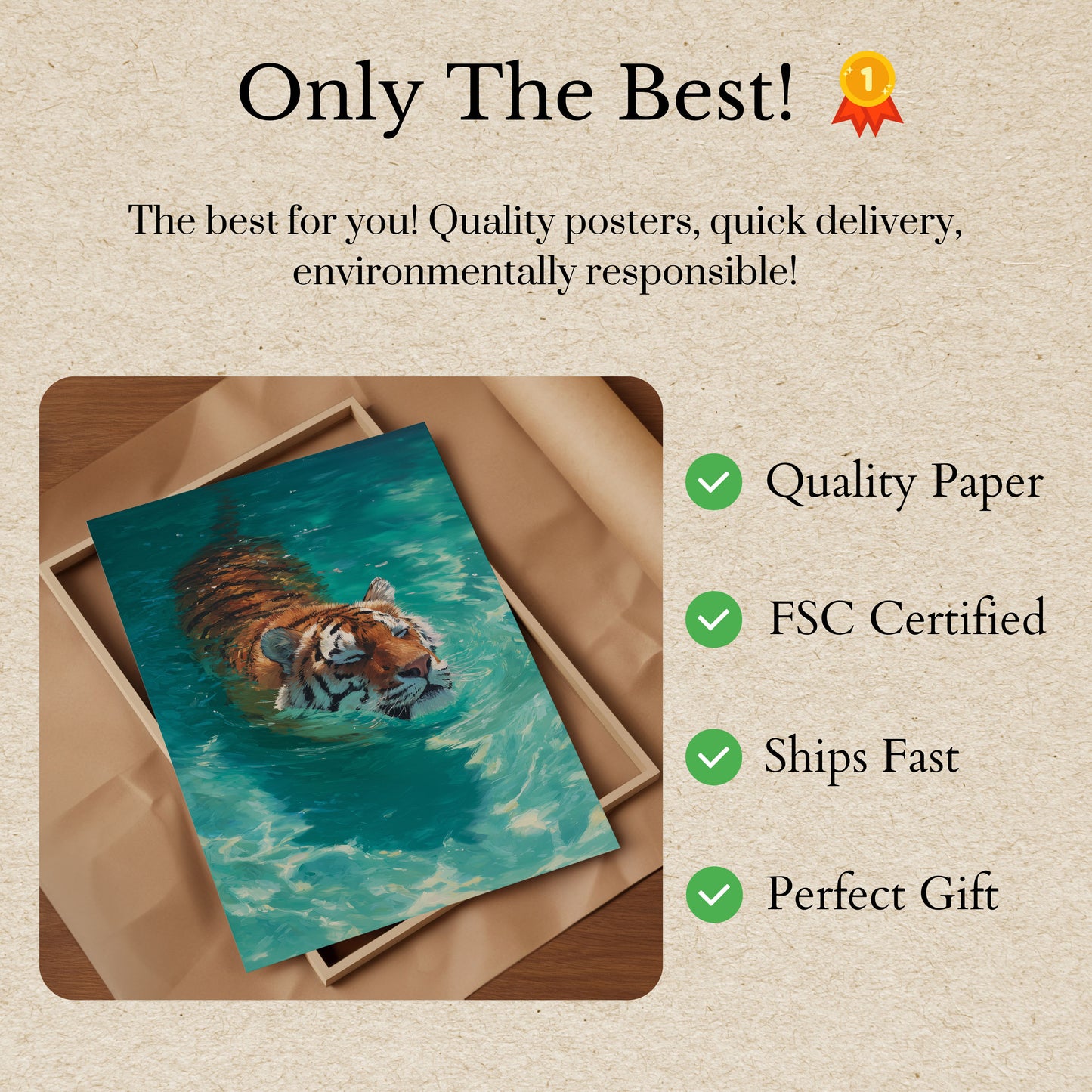 Serene Tiger Swimming Poster