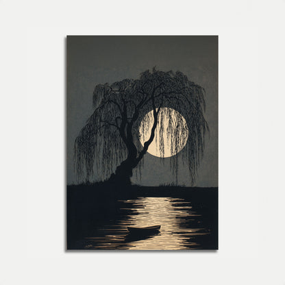 Moonlit Willow Night Poster