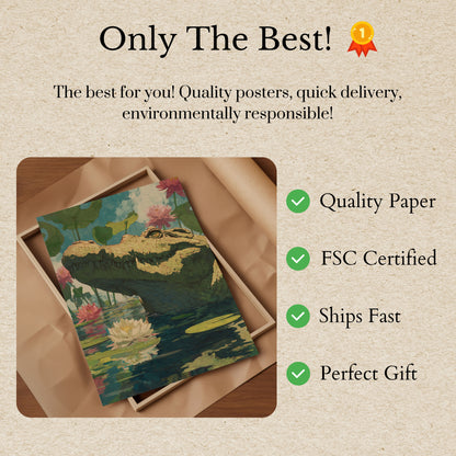 Póster de cocodrilo en aguas de loto