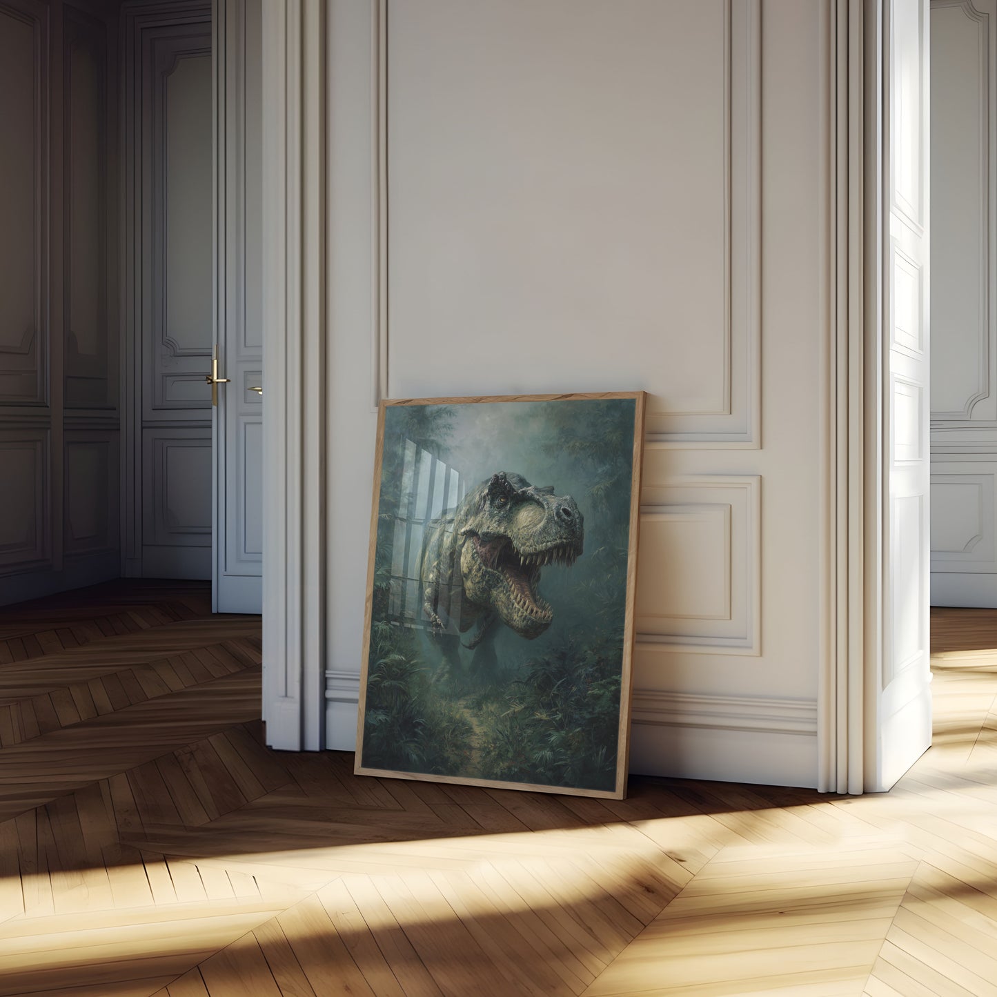 Póster del bosque de depredadores prehistóricos