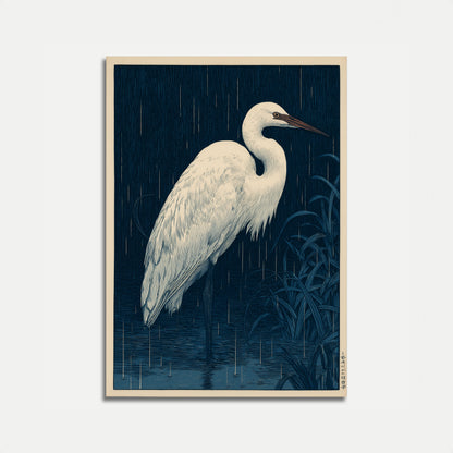 White Egret in Rainfall Poster