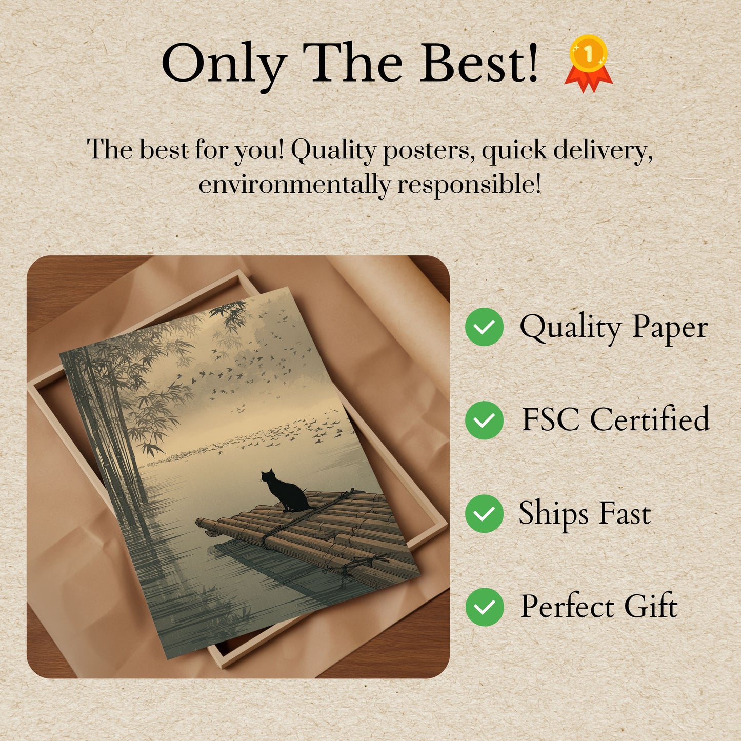 Cat on Bamboo Raft Poster