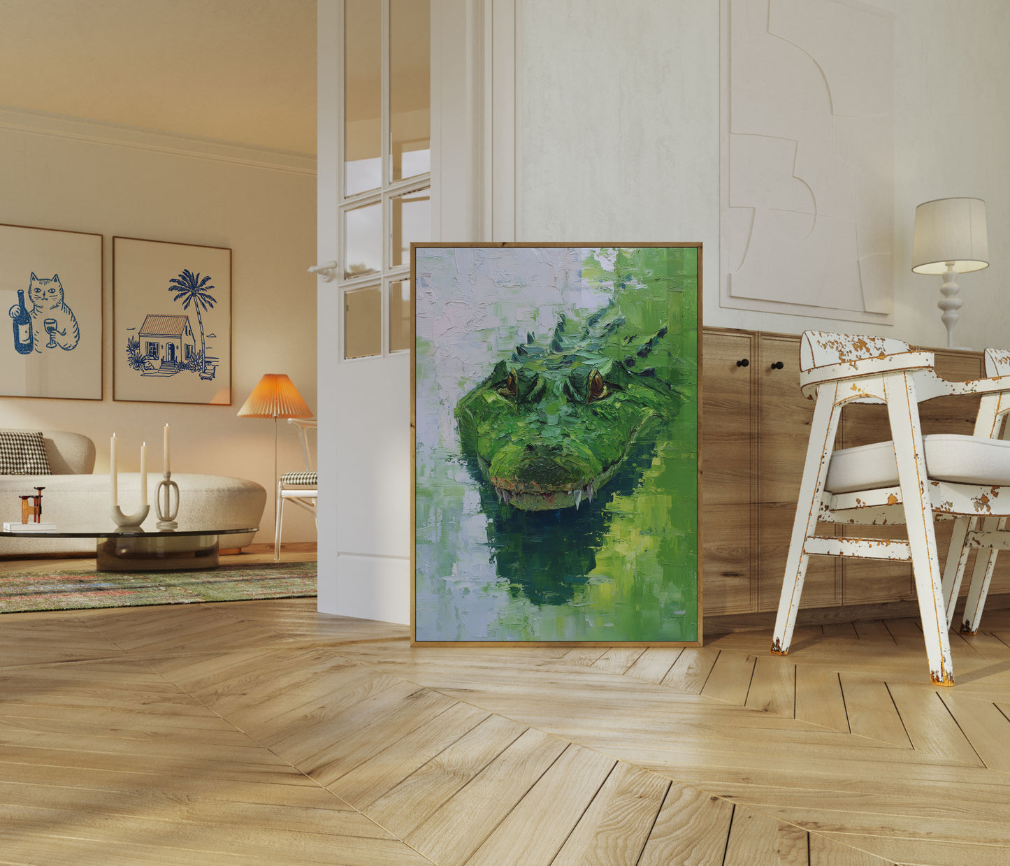 Póster artístico del cocodrilo verde feroz