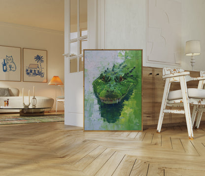 Póster artístico del cocodrilo verde feroz