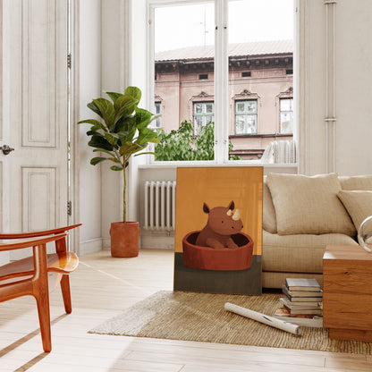 Rhino in Red Pot Poster