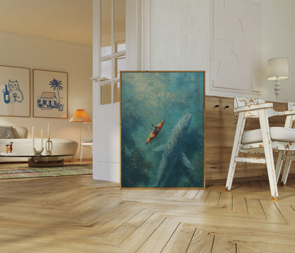 Kayaker erforscht Unterwasserruinen Poster