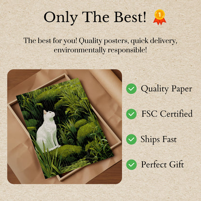 Cartel del Gato Blanco en el Jardín Lluvia