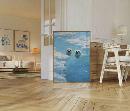 Arktiske Sel i Iskaldt Vann Plakat