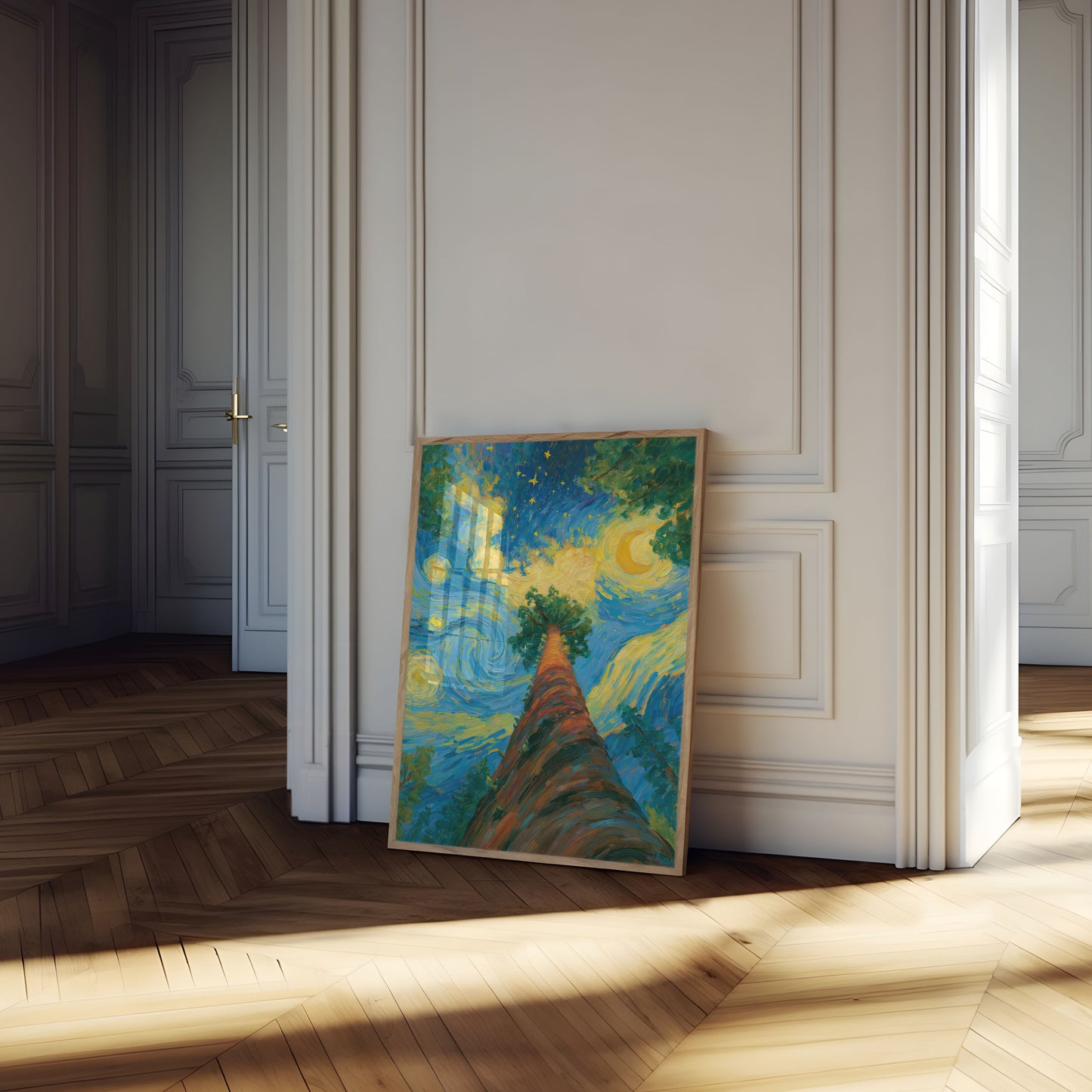 Starry Night Tree Reaching Sky Poster