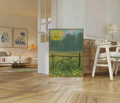 Fahrrad auf Wildblumenwiese Poster