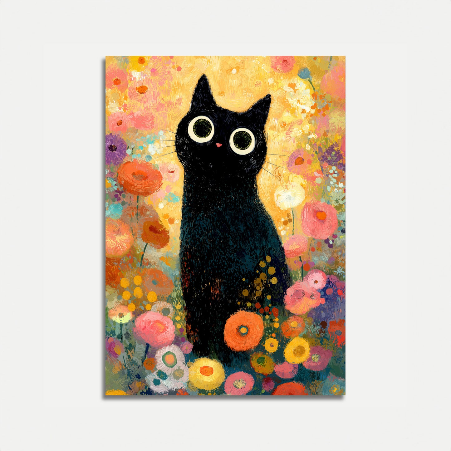 Black Cat in Flower Garden Poster