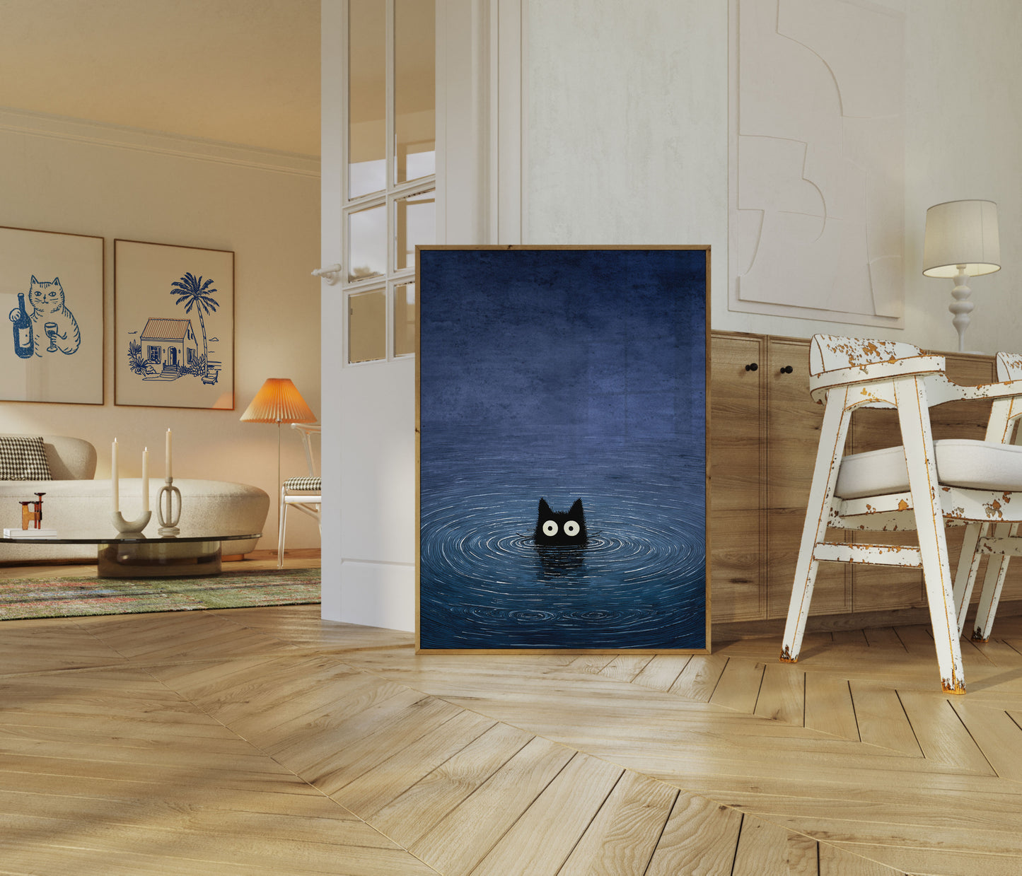 Black Cat in Water Poster