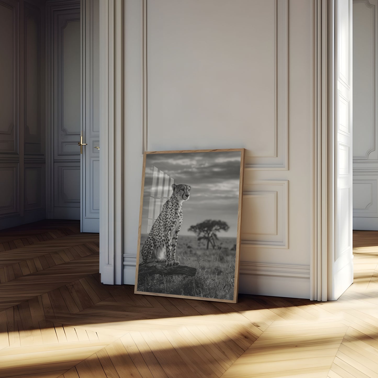 Póster de la majestuosa sabana del guepardo