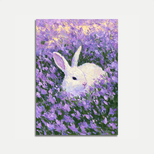 Weißer Hase im Lavendelfeld Poster