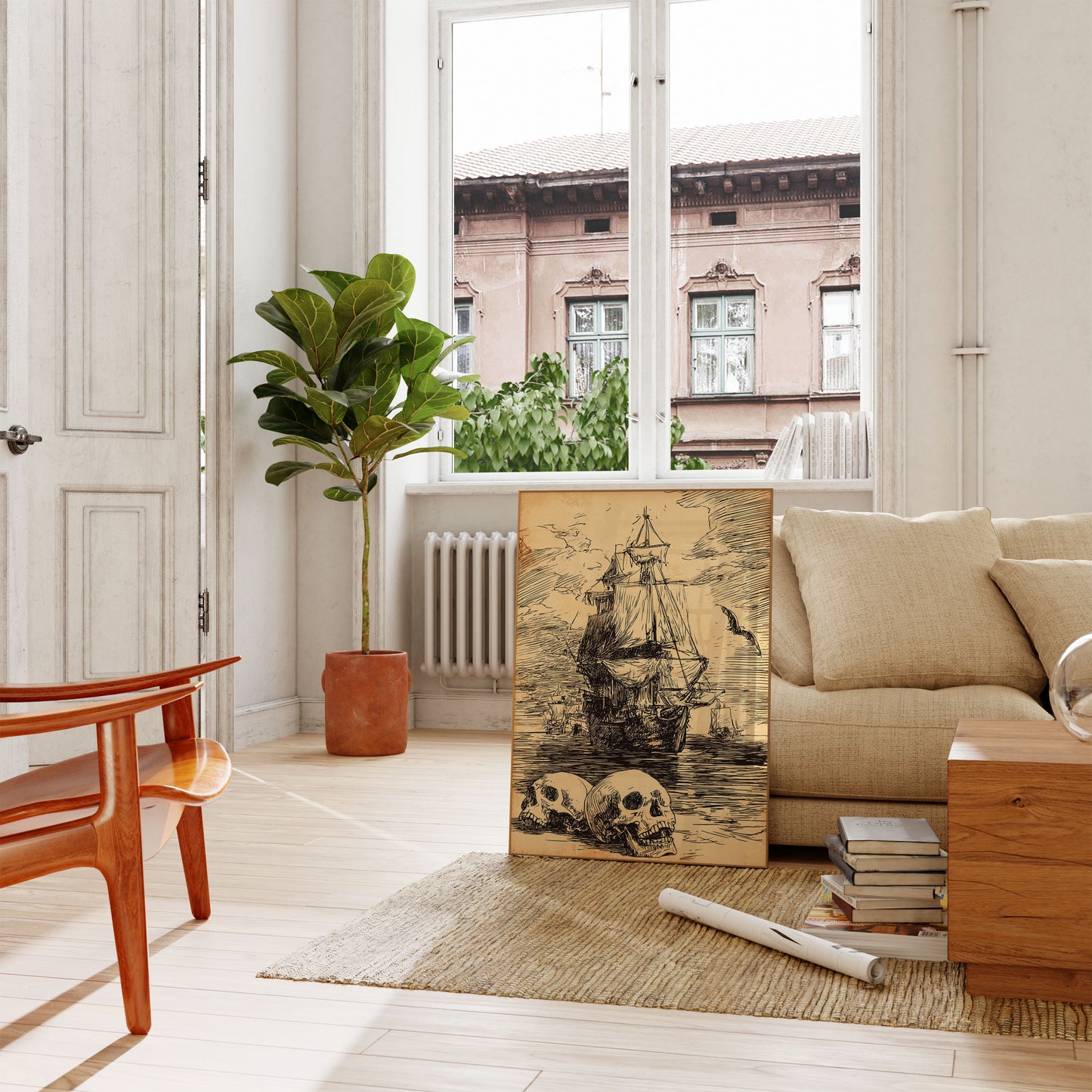 Skull and Ships Pirate Poster