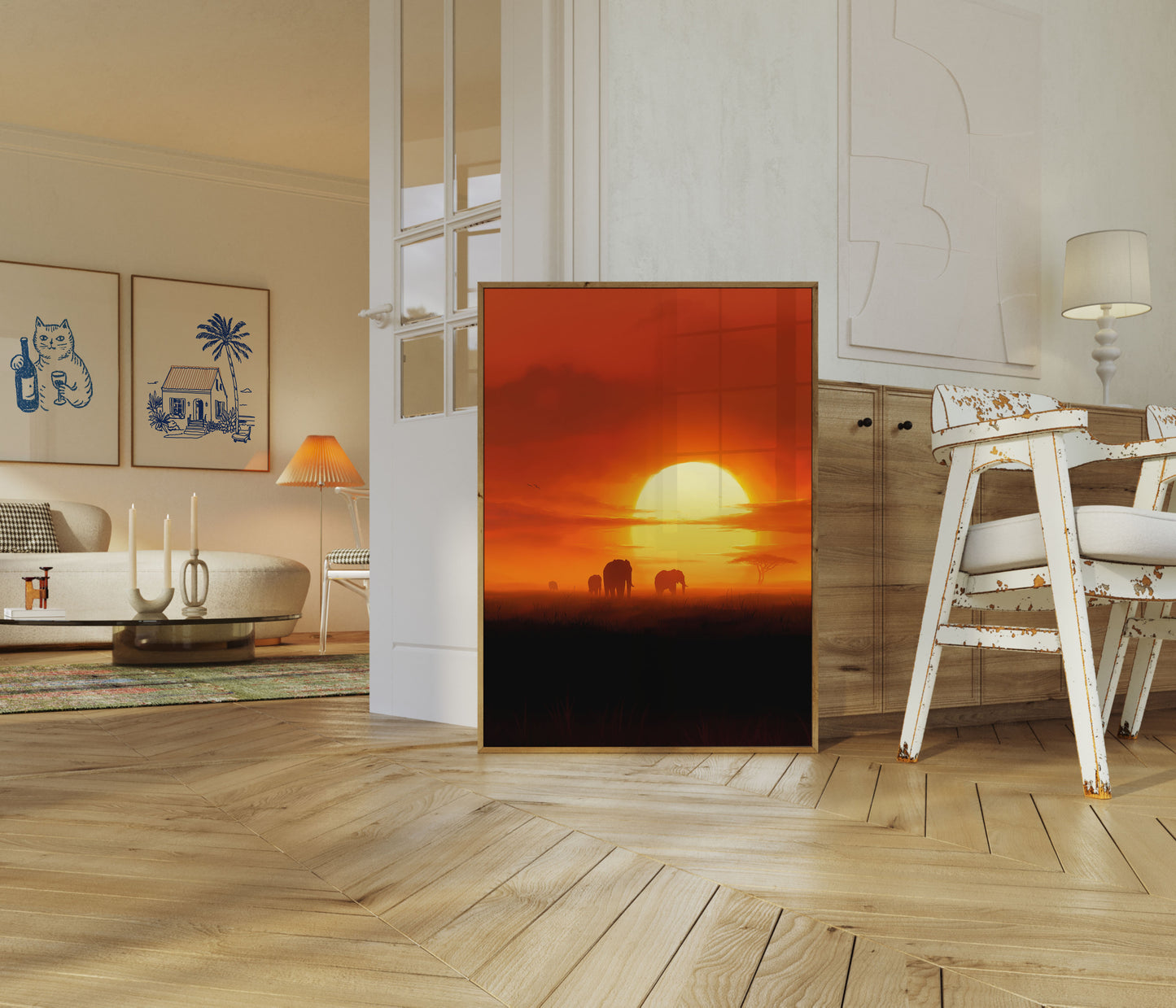African Elephants Sunset Poster