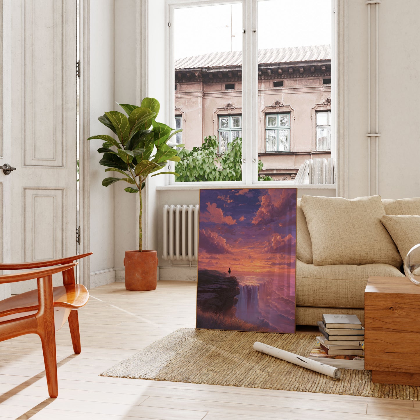 Solnedgangs Klippe Kontemplation Plakat
