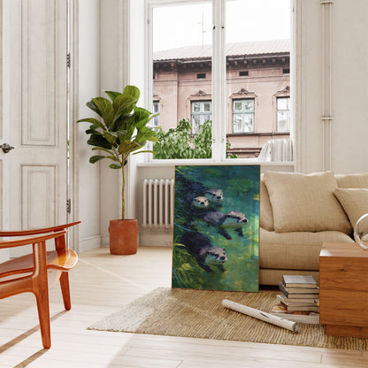 Otters Swimming in Emerald Waters Poster